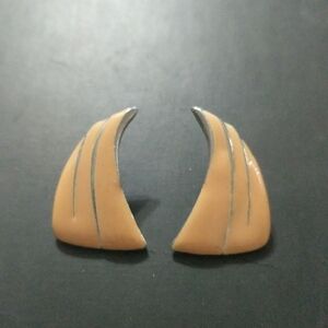 Silver Tone Peach Triangle Clip On Statement Earrings